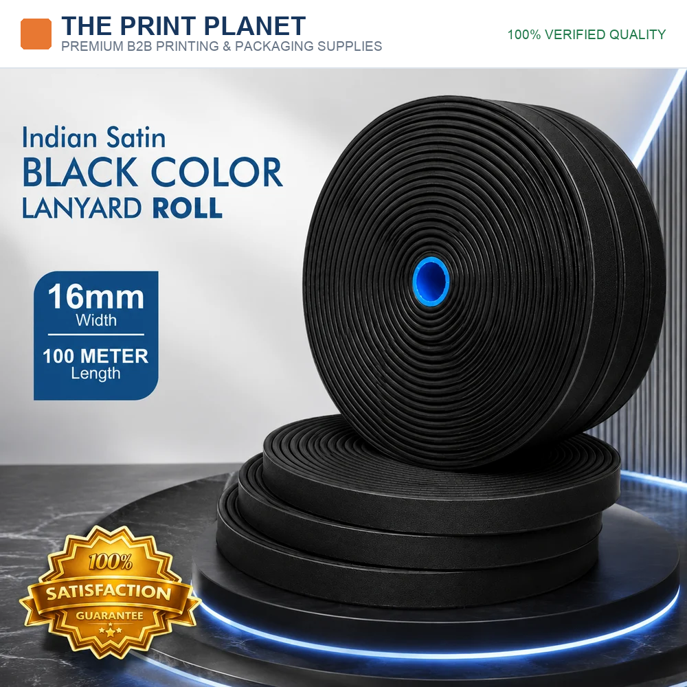 16MM Indian Black Colour Satin Lanyard Roll