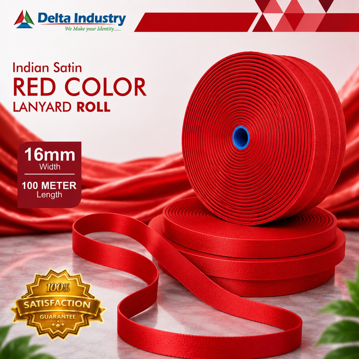 16 MM Indian Red Colour Satin Lanyard Roll