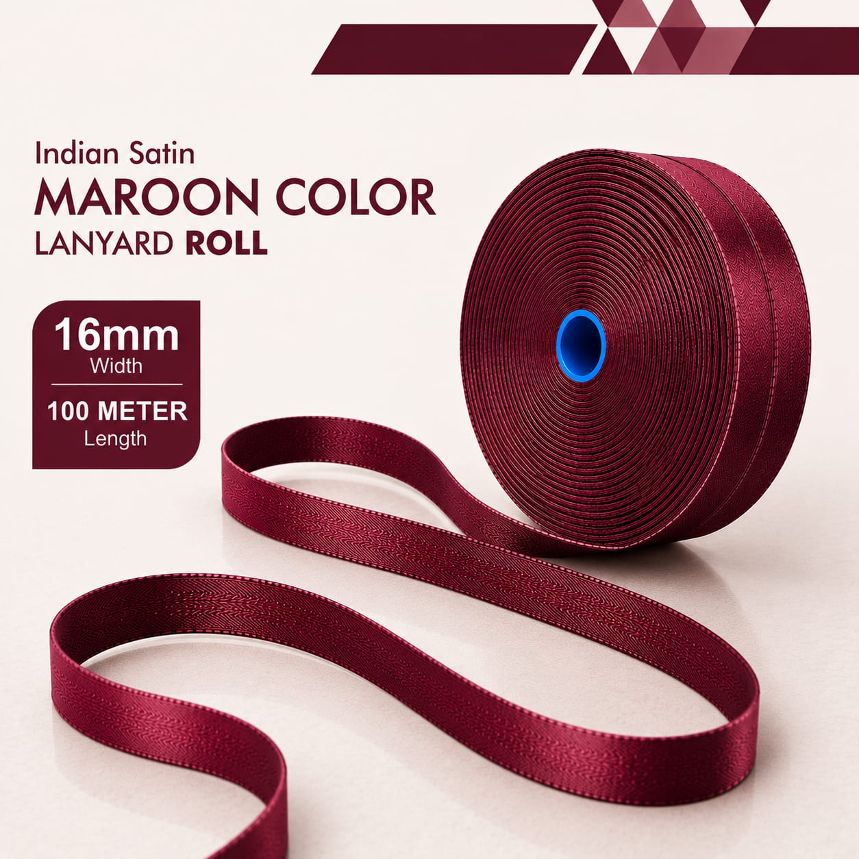 16 mm Indian MAROON Colour Satin Lanyard Roll