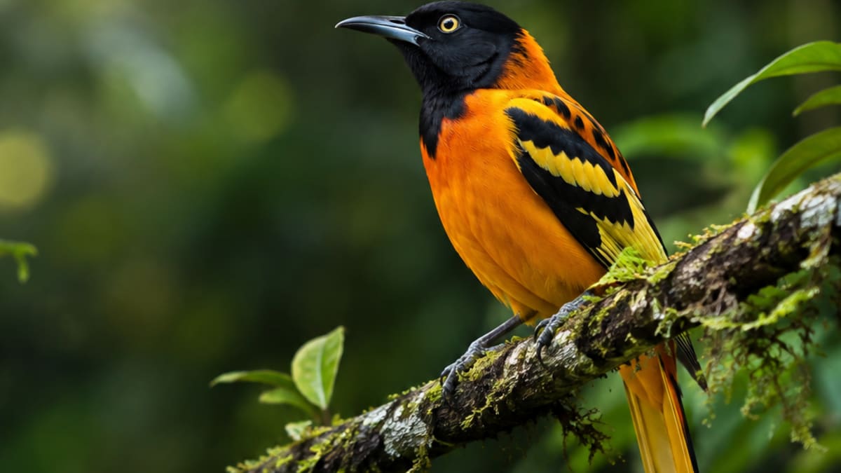 Ilustração: Lobotos lobatus de plumagem laranja no Parque Nacional de Taï
