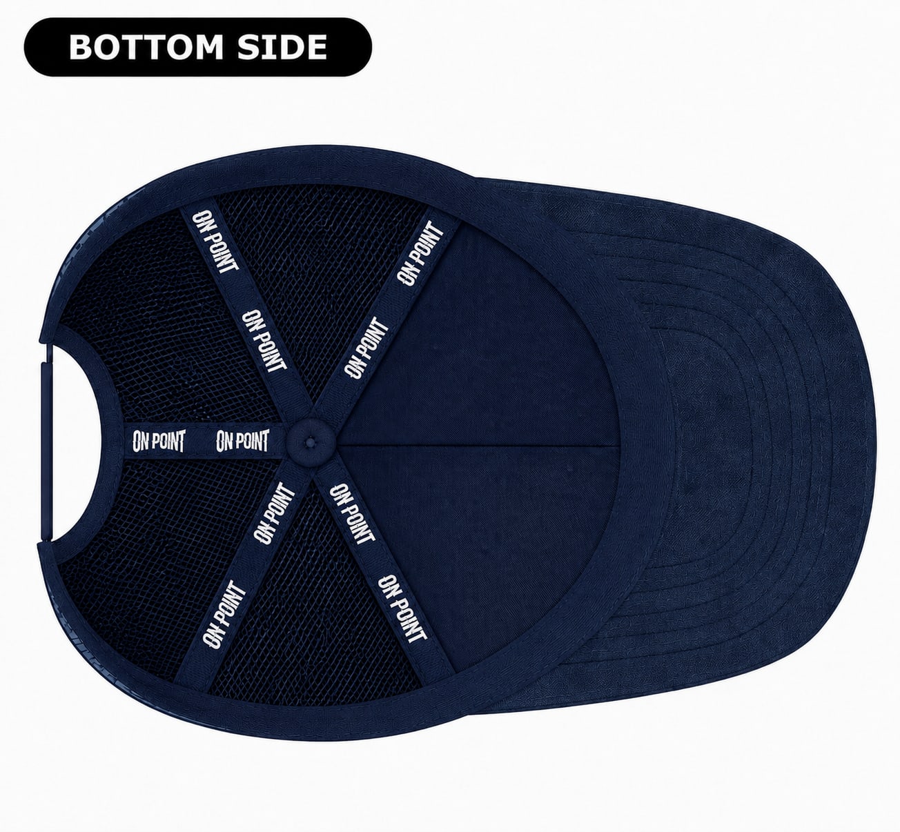 ONPOINT Bordeaux Crest Cap in Navy Blue, underside view