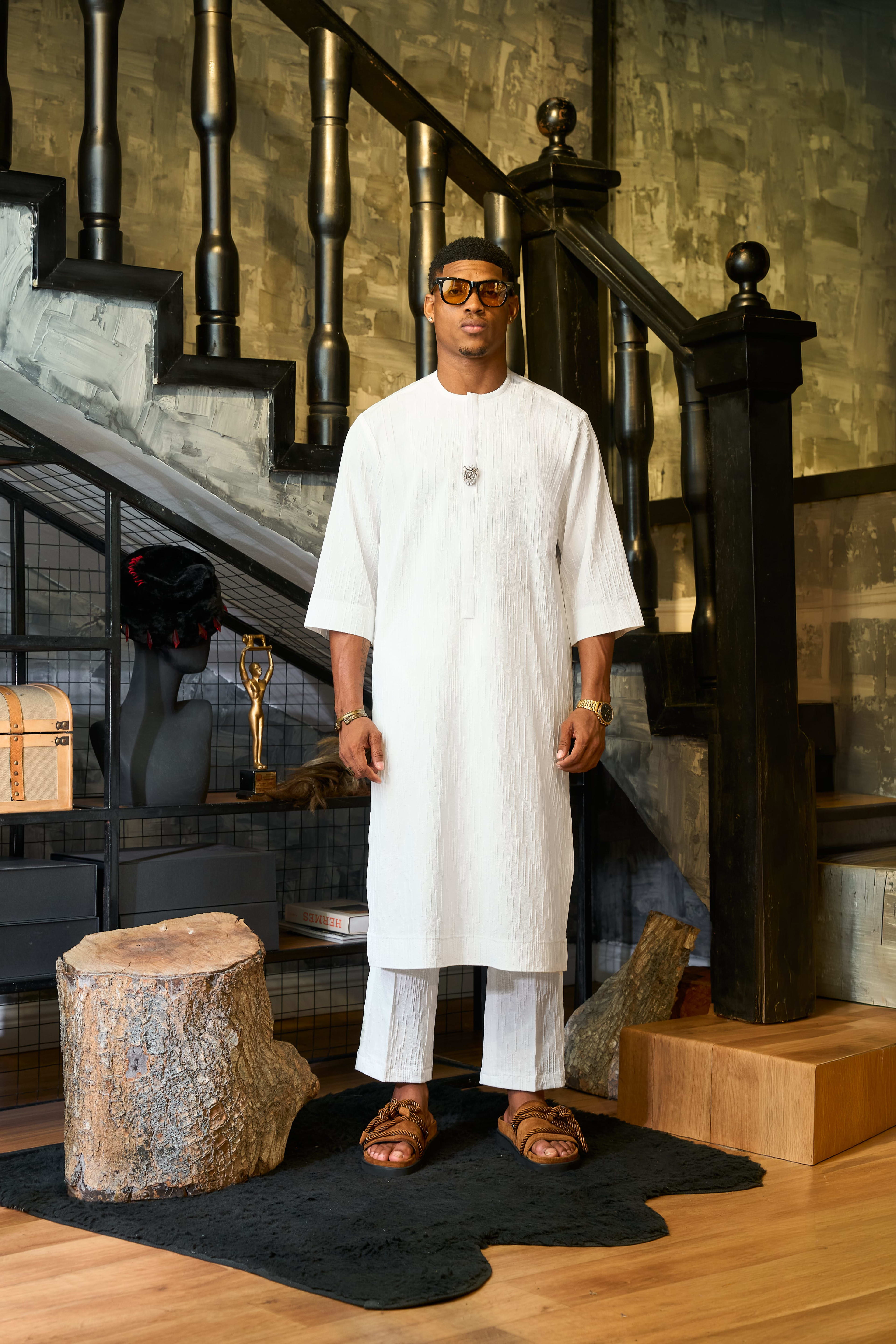 Aura White Kaftan, full length