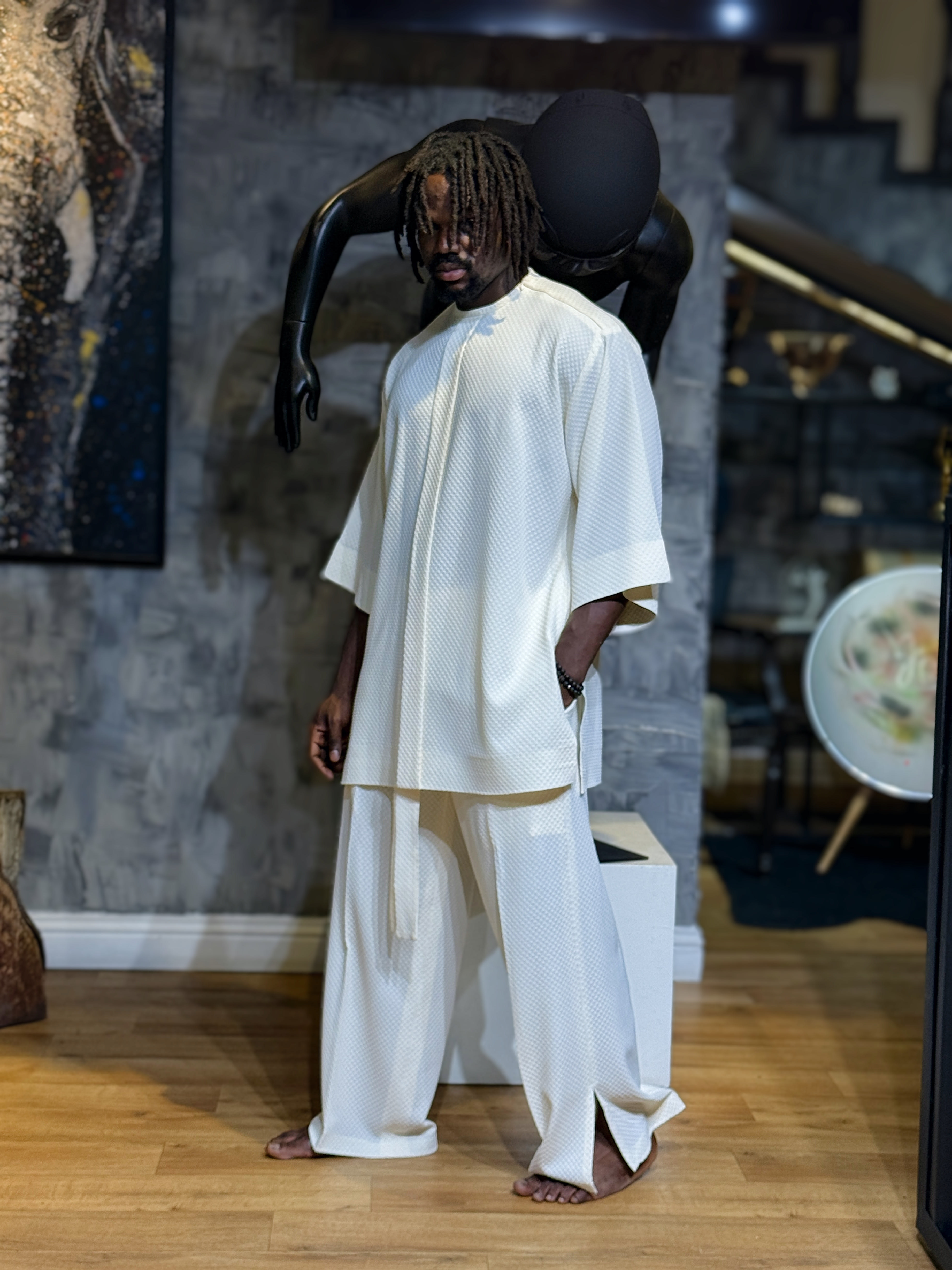 Ivory cut, full look, walking