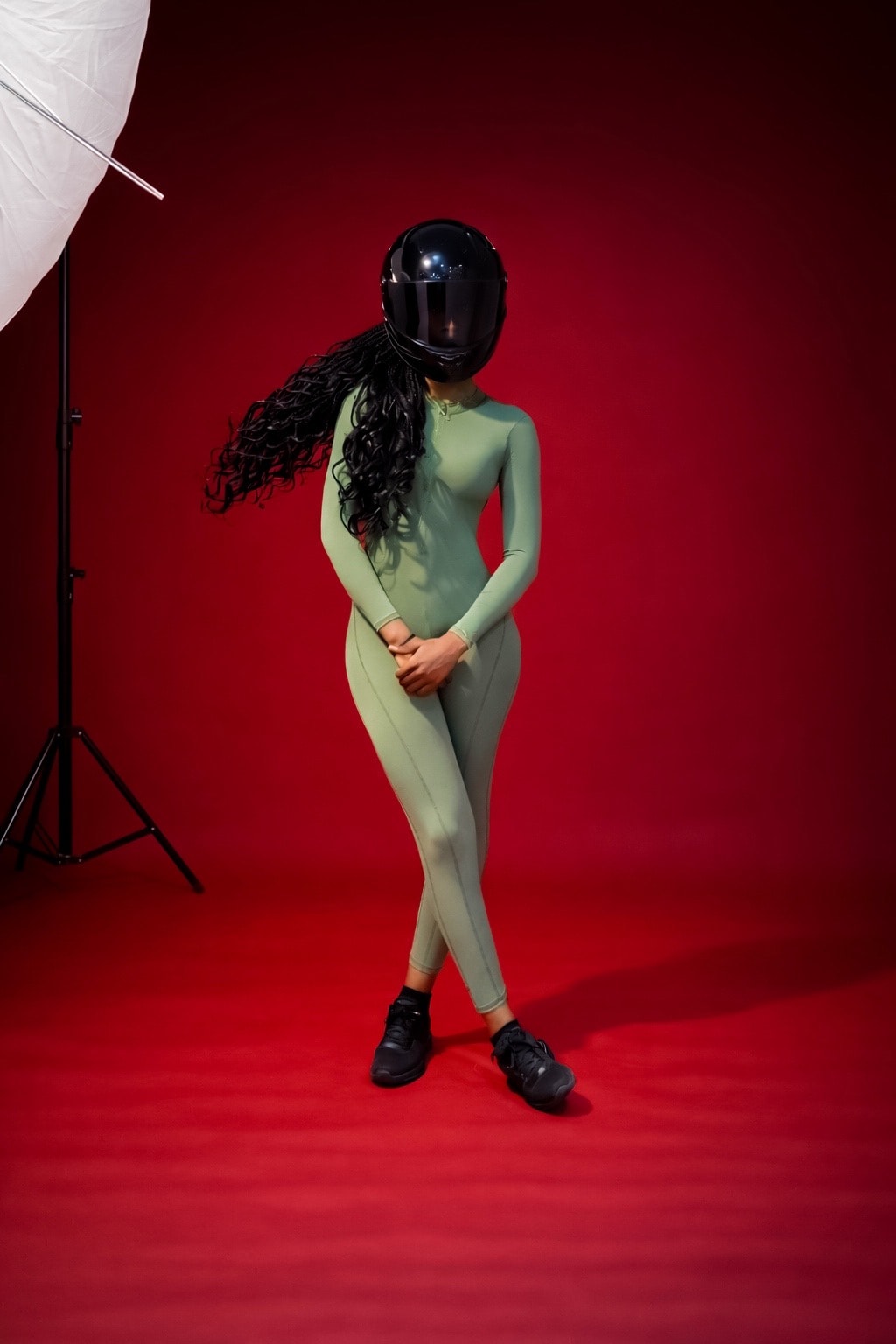 Monalisa SculptFit Romper, front view, campaign shot with helmet