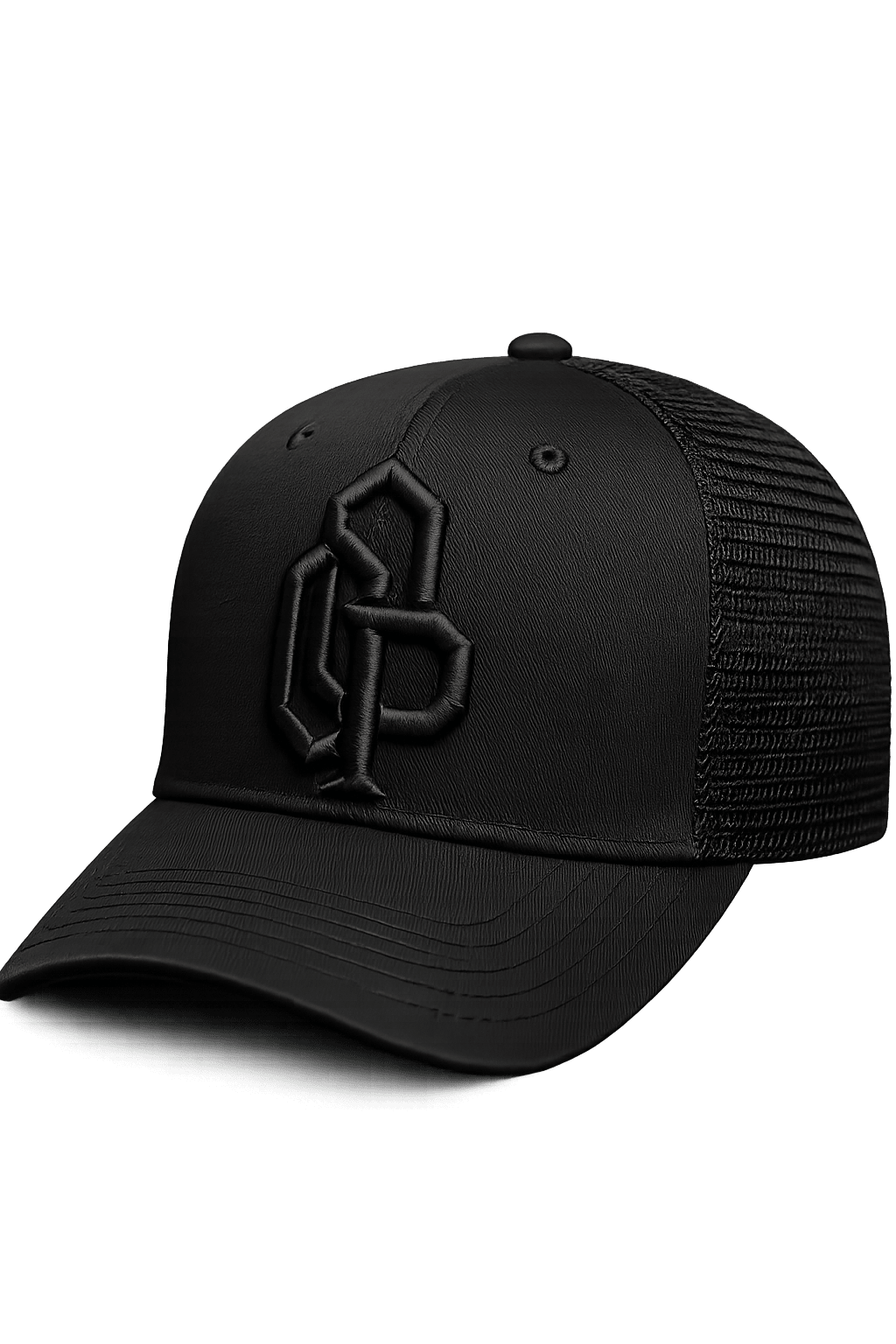 ONPOINT BLACK Signature Trucker Cap, front studio view