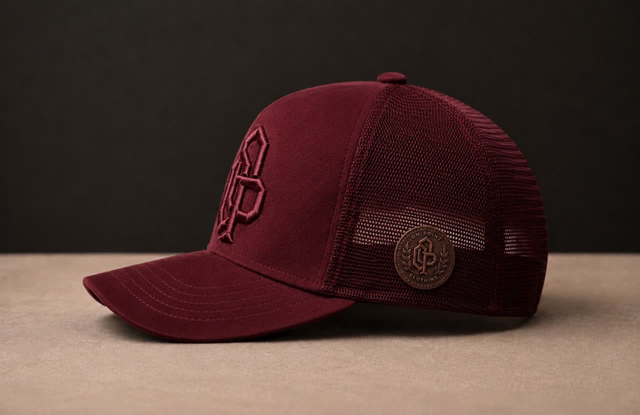 ONPOINT Bordeaux Crest Cap, side angled view