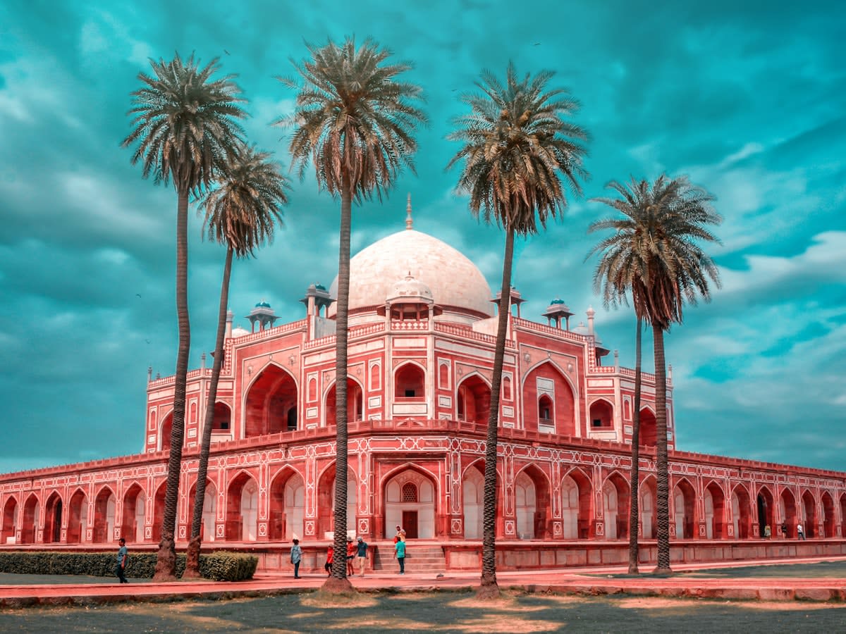 Humayun's Tomb in morning light — the calm garden setting is a world away from the traffic outside
