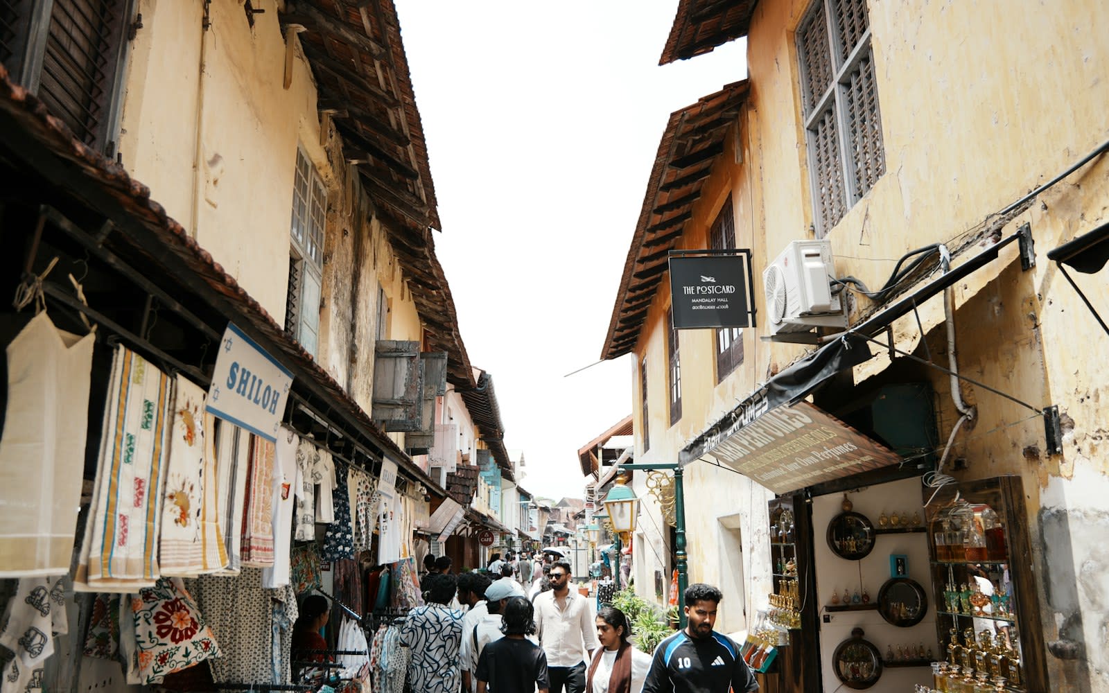 A narrow lane of shops in Jew Town, Mattancherry