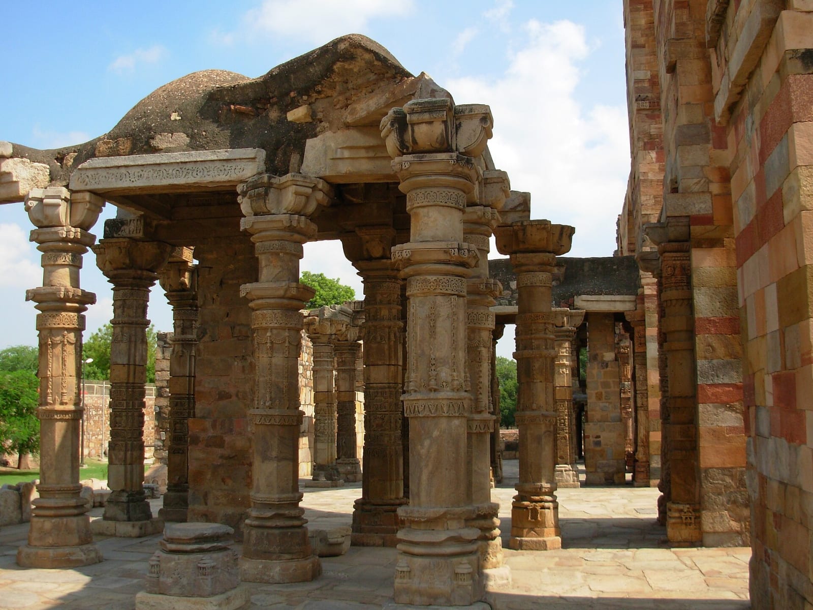 Carved pillars in the sanctuary of the Quwwat-ul-Islam mosque, Qutub complex, Delhi
