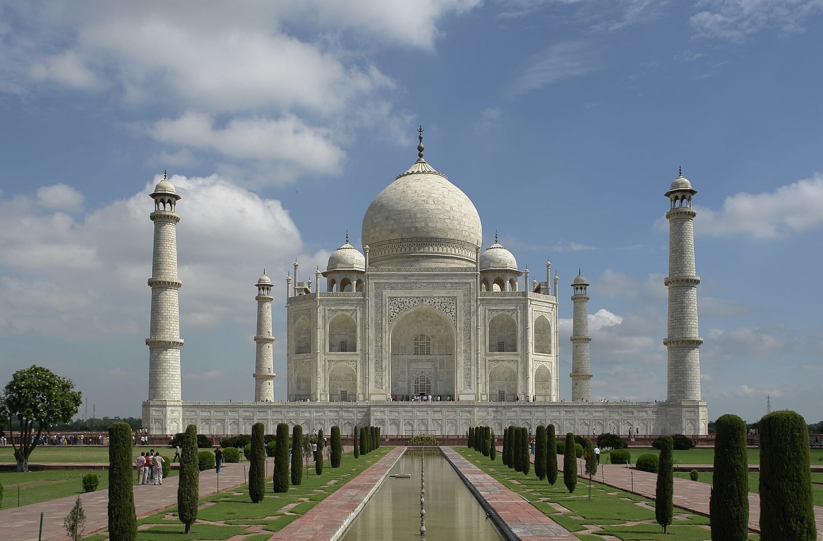 The Taj Mahal at the end of its long reflecting channel and cypress-lined garden