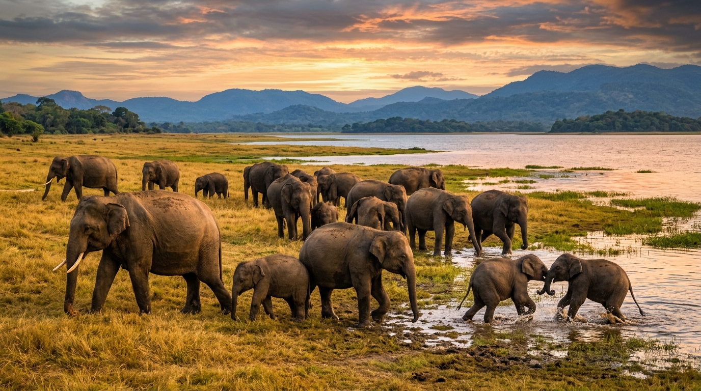 Wild Elephant Family at Udawalawe & Minneriya Reservoirs