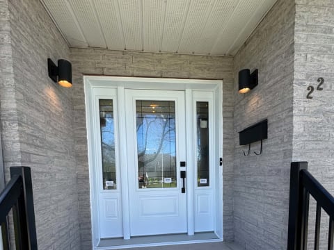Porte d'acier blanche à verre décoratif avec deux latéraux