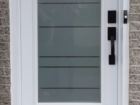 Porte d'acier contemporaine blanche à verre décoratif à lignes horizontales