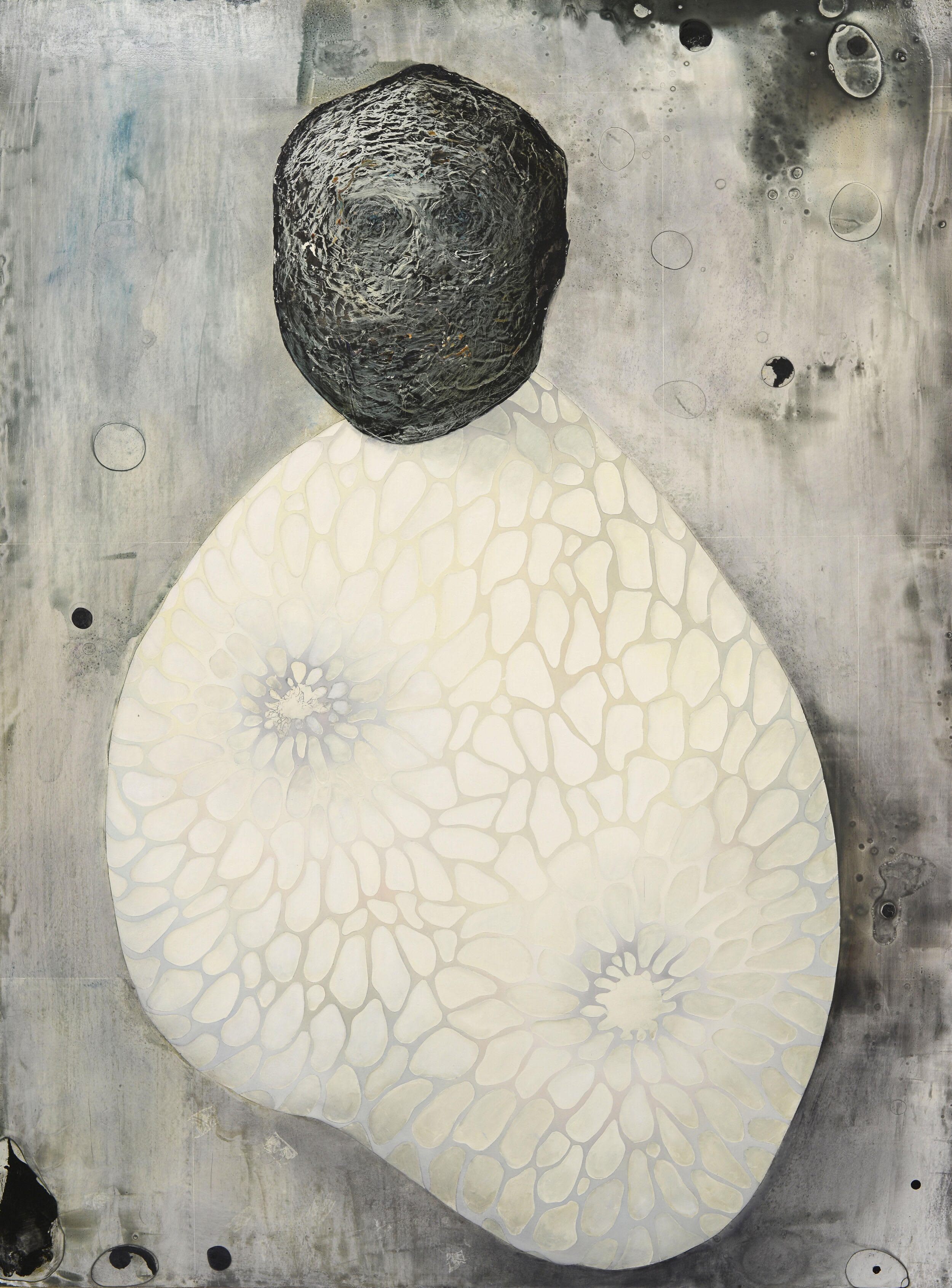 anthracite, 2018, 104 x 76 cm, oil, ink and varnish  on MDF