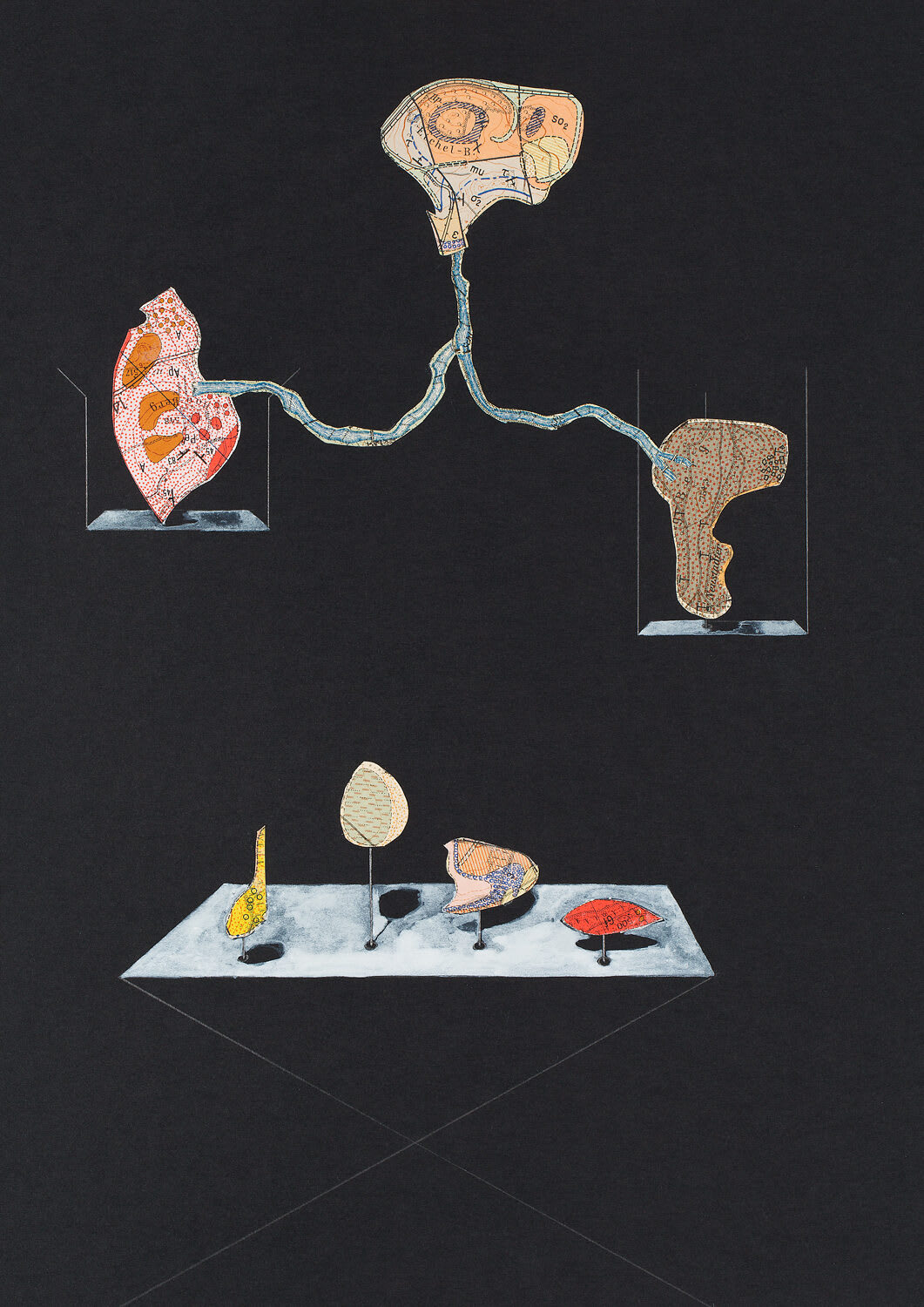 Geologische Organe (Anamnesis) 1/10, 2015, 29,7 x 21 cm, collage, pencil and indian ink on colored paper