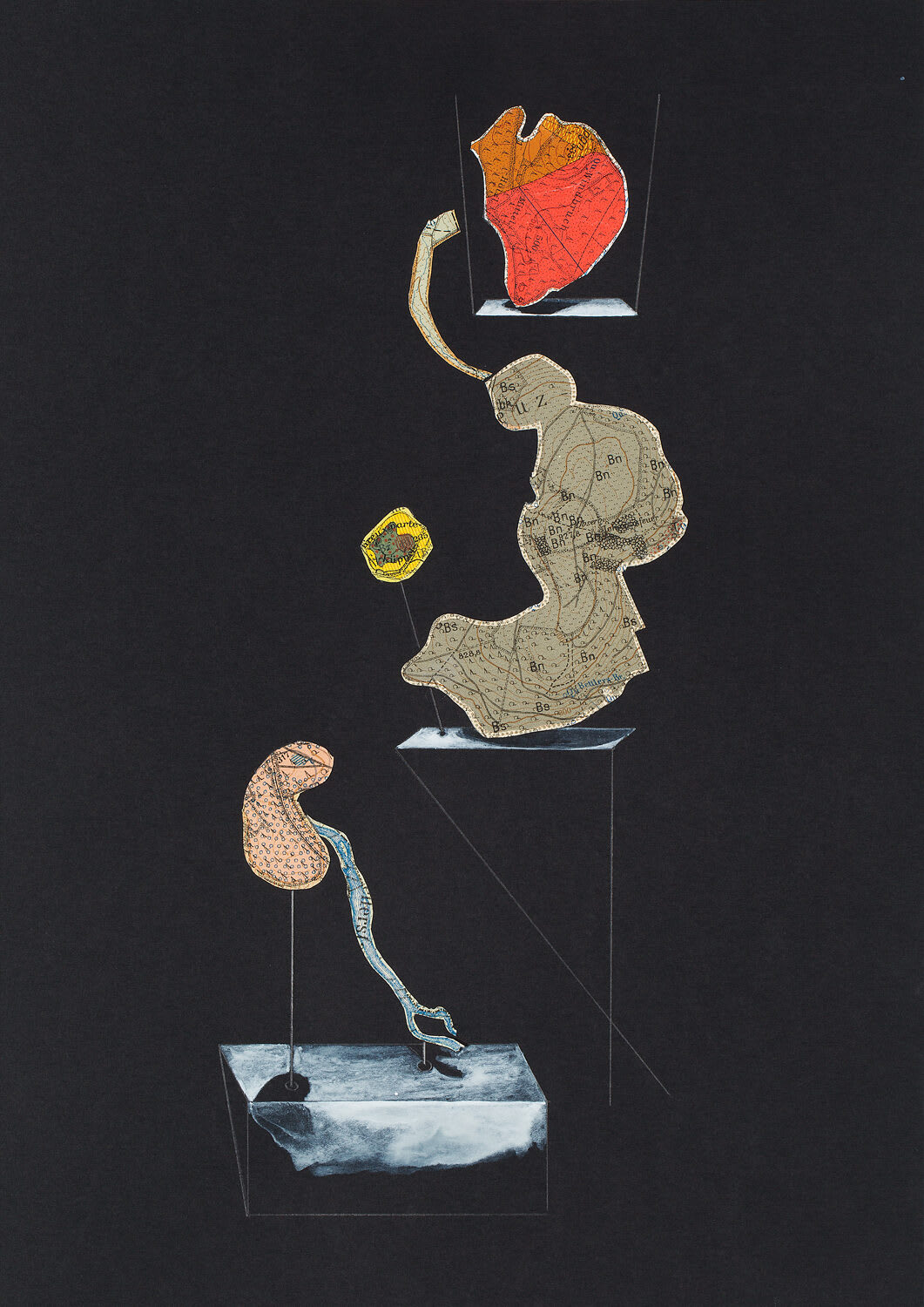 Geologische Organe (Anamnesis) 3/10, 2015, 29,7 x 21 cm, collage, pencil and indian ink on colored paper