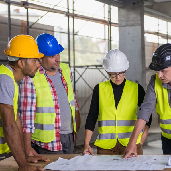 Construction workers in a meeting