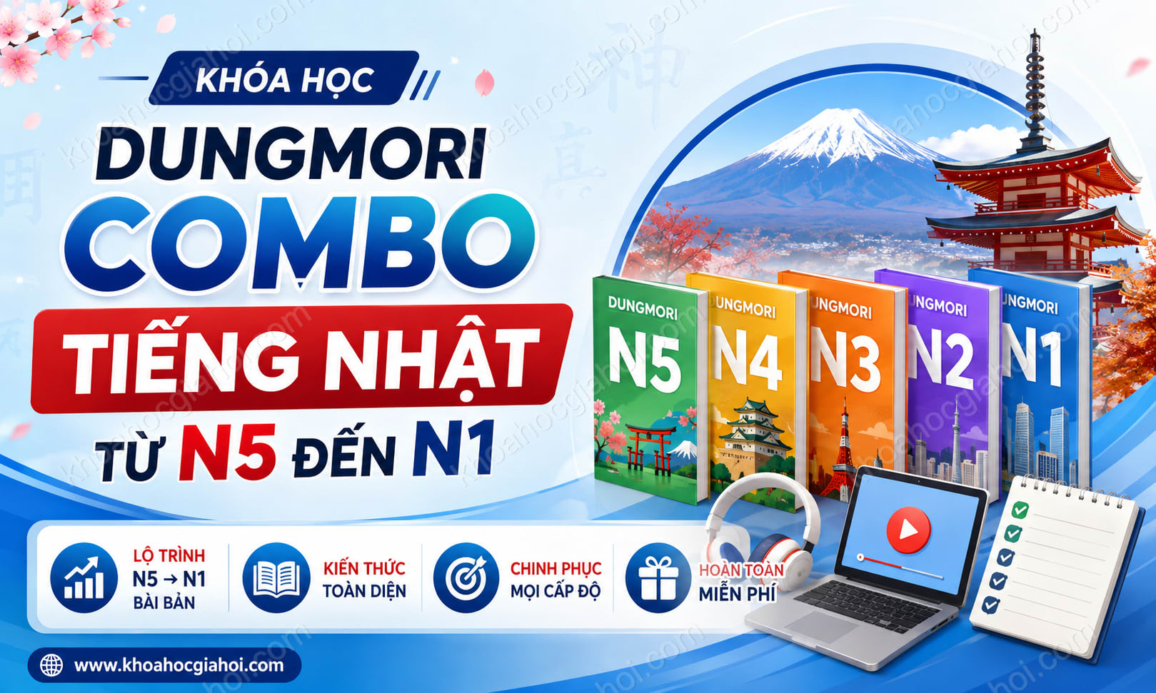 Khóa Học Dungmori Combo Tiếng Nhật Từ N5 Đến N1