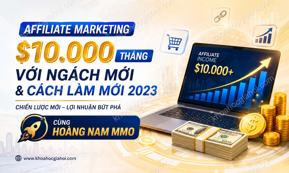 Khoá Affiliate Marketing – $10.000 Tháng Với Ngách Mới Và Cách Làm Mới 2023 Cùng Hoàng Nam MMO