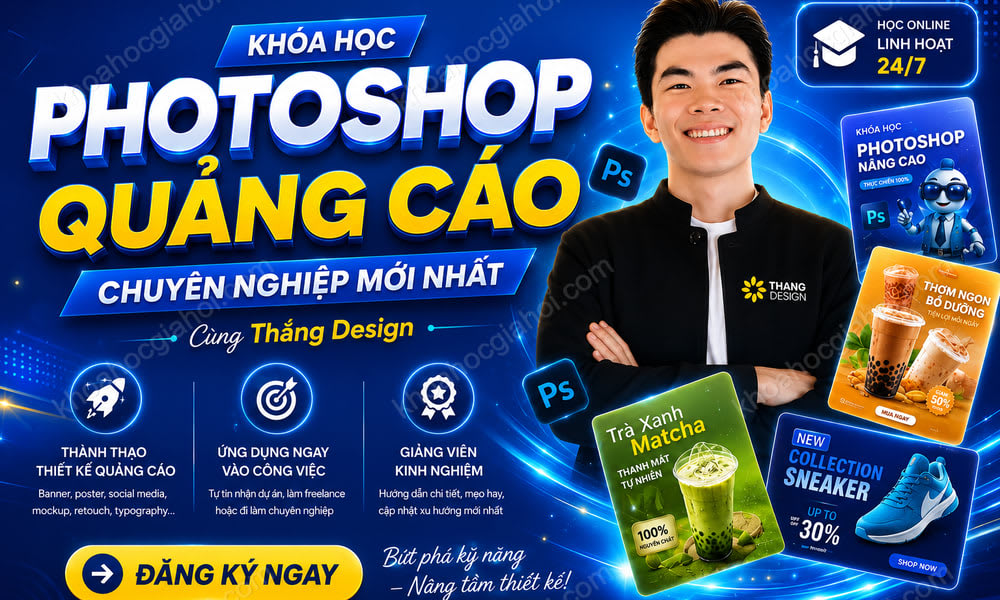 Khoá Học Photoshop Thực Chiến Từ Cơ Bản Đến Nâng Cao – Dạy Kèm AI 2025 Cùng Thắng Design
