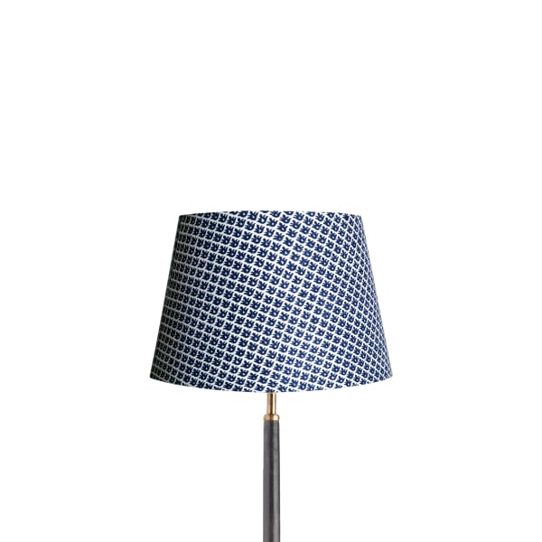 30cm straight empire lampshade in temple blue block printed cotton