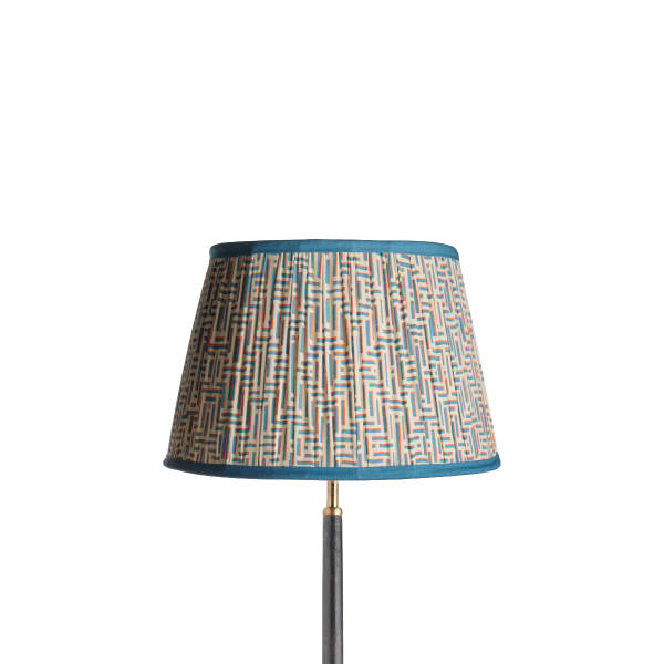 35cm straight empire gathered lampshade in caribbean jenga block printed cotton