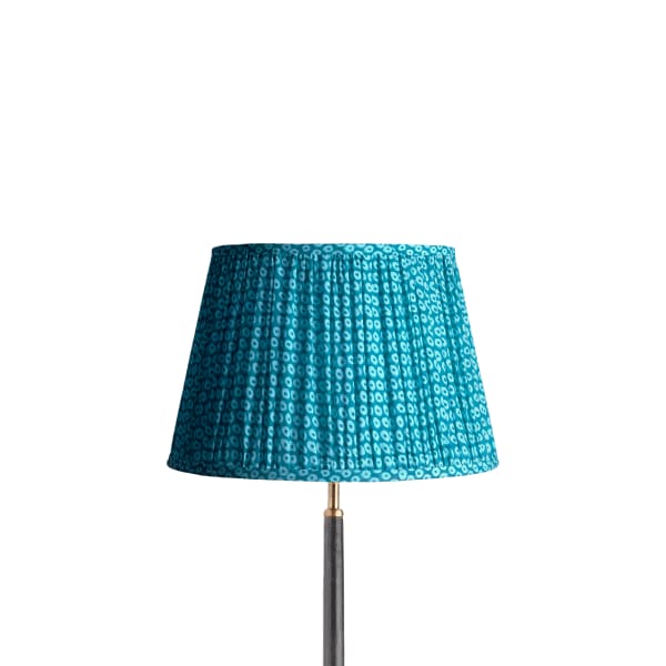 35cm straight empire gathered lampshade in blue block printed cotton