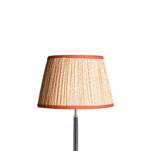 35cm straight empire gathered lampshade in coral squiggles block printed cotton