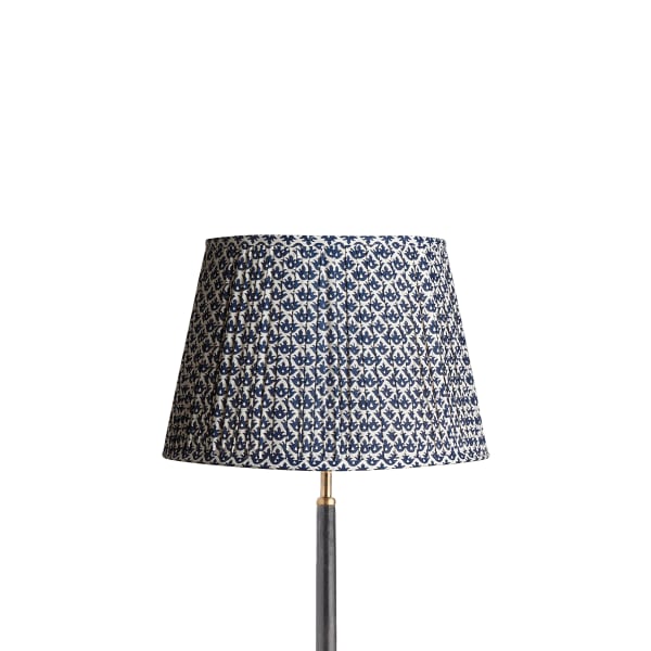 35cm straight empire gathered lampshade in temple blue block printed cotton