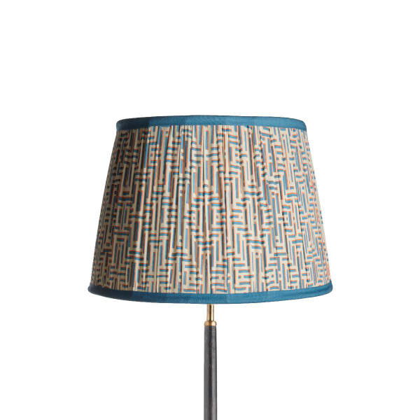 40cm straight empire gathered lampshade in caribbean jenga block printed cotton