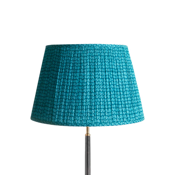 45cm straight empire gathered lampshade in blue block printed cotton