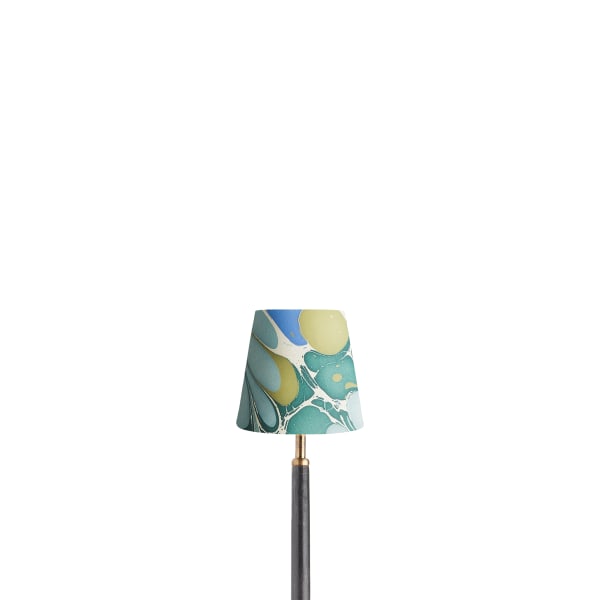 14cm Tall Tapered hand made marbled paper shade in green and blue roya