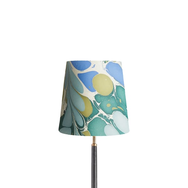 25cm Tall Tapered hand made marbled paper shade in green and blue roya