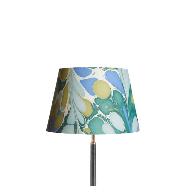 35cm straight empire shade in hand made marbled paper in green and blue roya