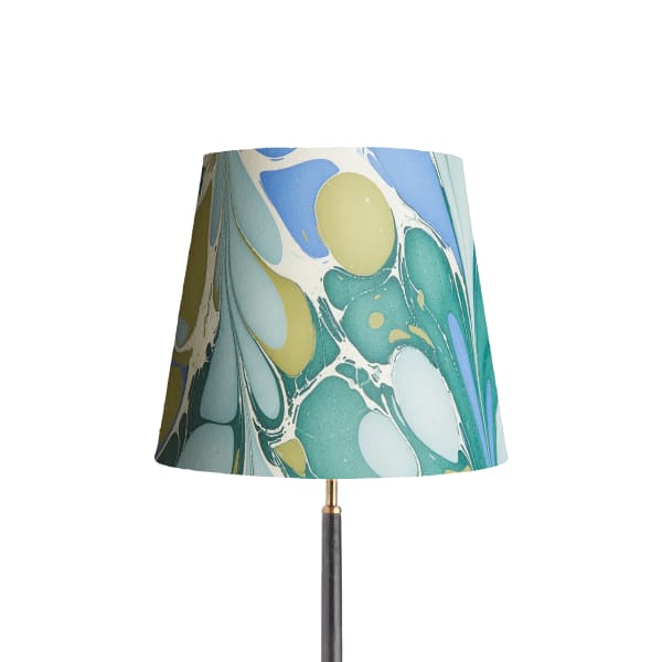 35cm Tall Tapered hand made marbled paper shade in green and blue roya