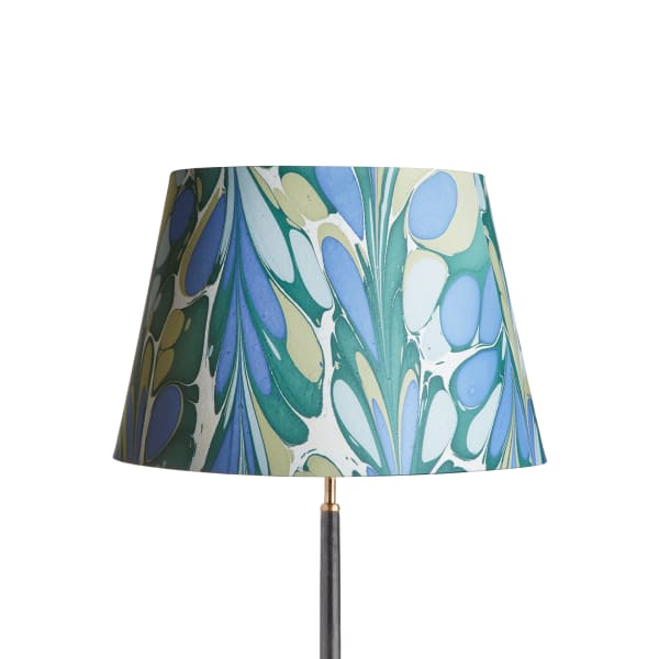 45cm straight empire shade in hand made marbled paper in green and blue roya