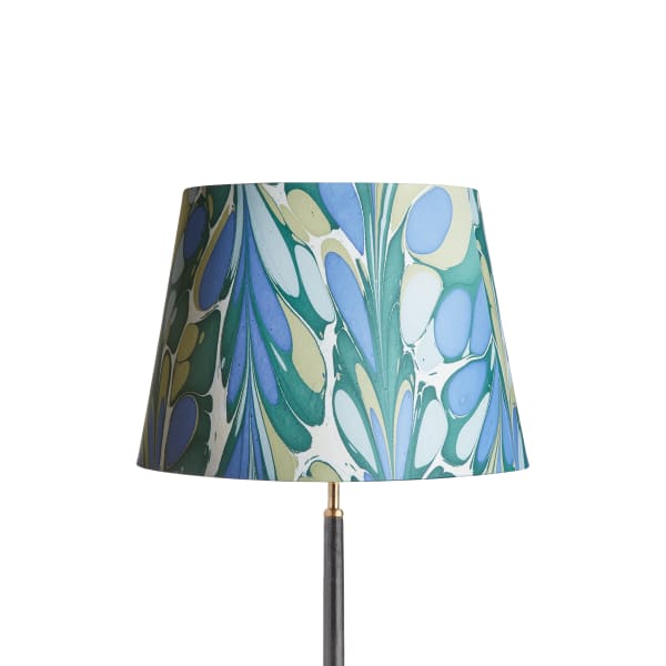 40cm straight empire shade in hand made marbled paper in green and blue roya