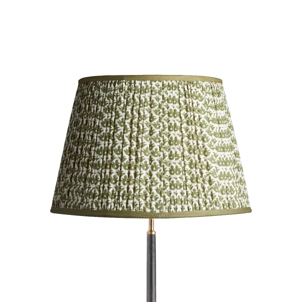 45cm straight empire lampshade in temple green block printed cotton