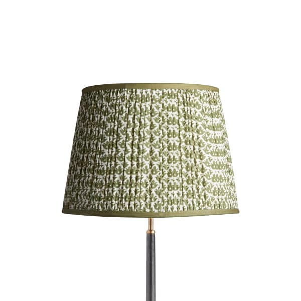 40cm straight empire lampshade in temple green block printed cotton