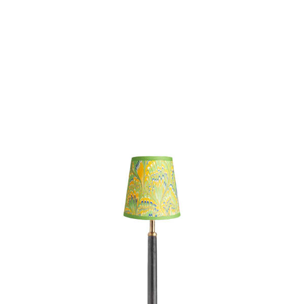 12cm tall tapered shade with candle clip in green, yellow & blue Piave hand made marble paper