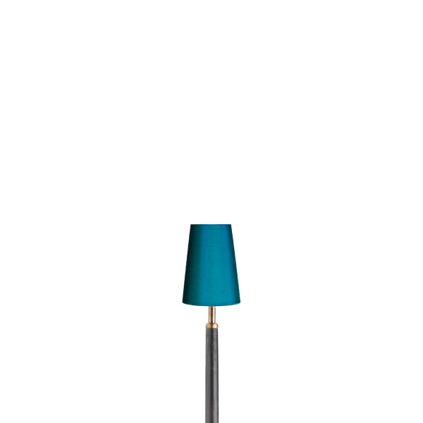 9.5cm tall tapered lampshade with bulb clip in peacock dupion silk