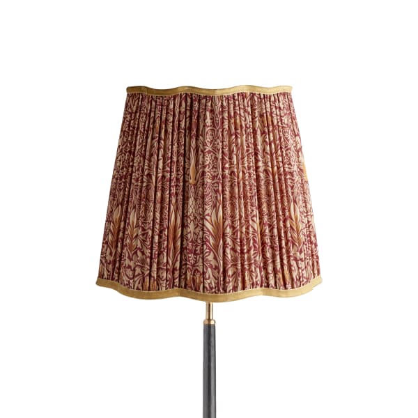 35cm scalloped tall tapered shade in claret & gold silk Snakeshead by Morris & Co.