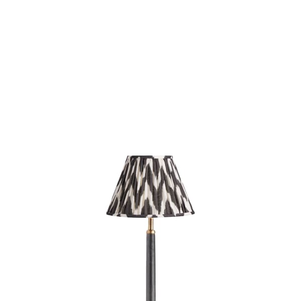 20cm empire gathered lampshade in black printed linen ikat