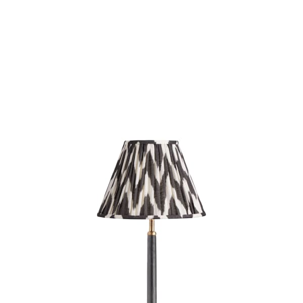 25cm empire gathered lampshade in black printed linen ikat