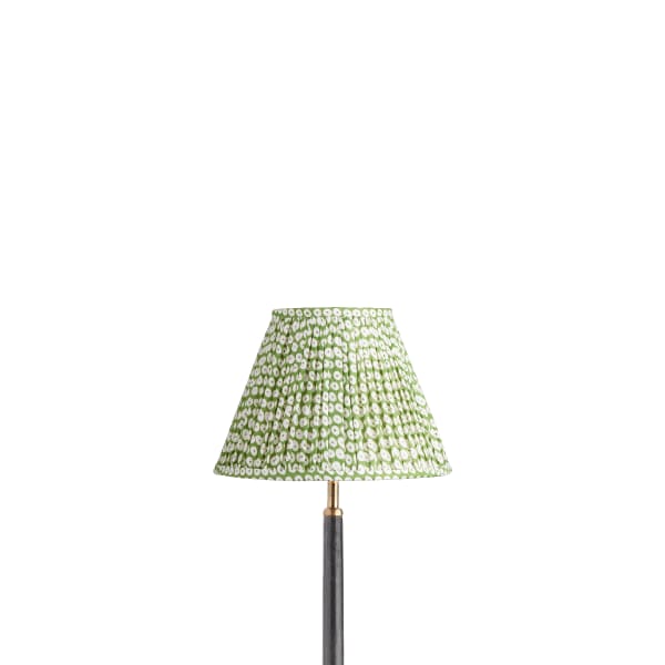 25cm empire gathered lampshade in green block printed cotton