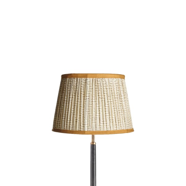 30cm straight empire gathered lampshade in white gold block printed cotton