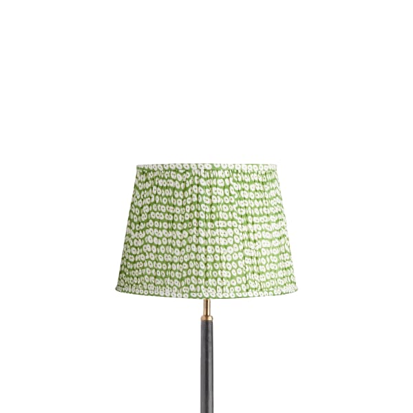 30cm straight empire gathered lampshade in green block printed cotton