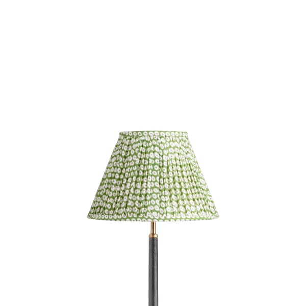 30cm empire gathered lampshade in green block printed cotton