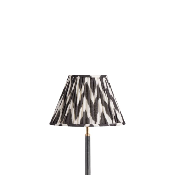 30cm empire gathered lampshade in black printed linen ikat