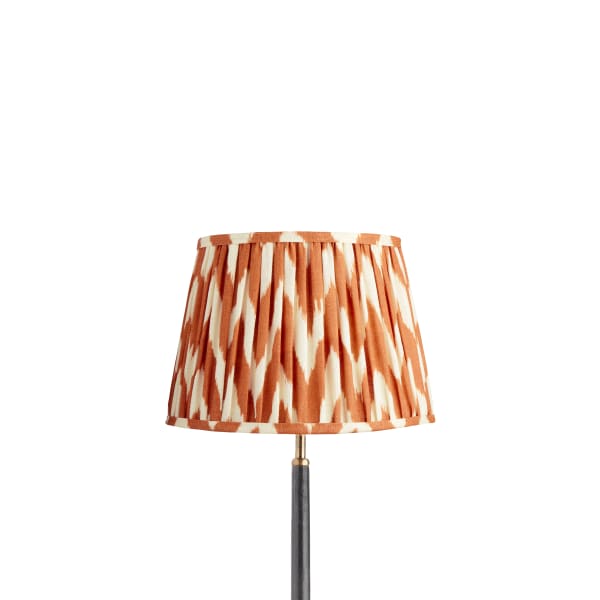 30cm straight empire gathered lampshade in orange printed linen ikat